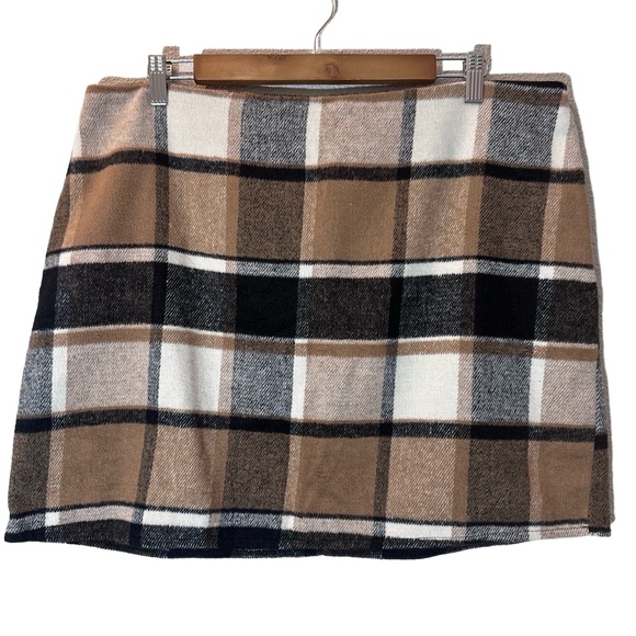 Plaid Mini Skirt Women’s XL Brown Black Clueless Preppy School Girl Academia - Picture 1 of 6